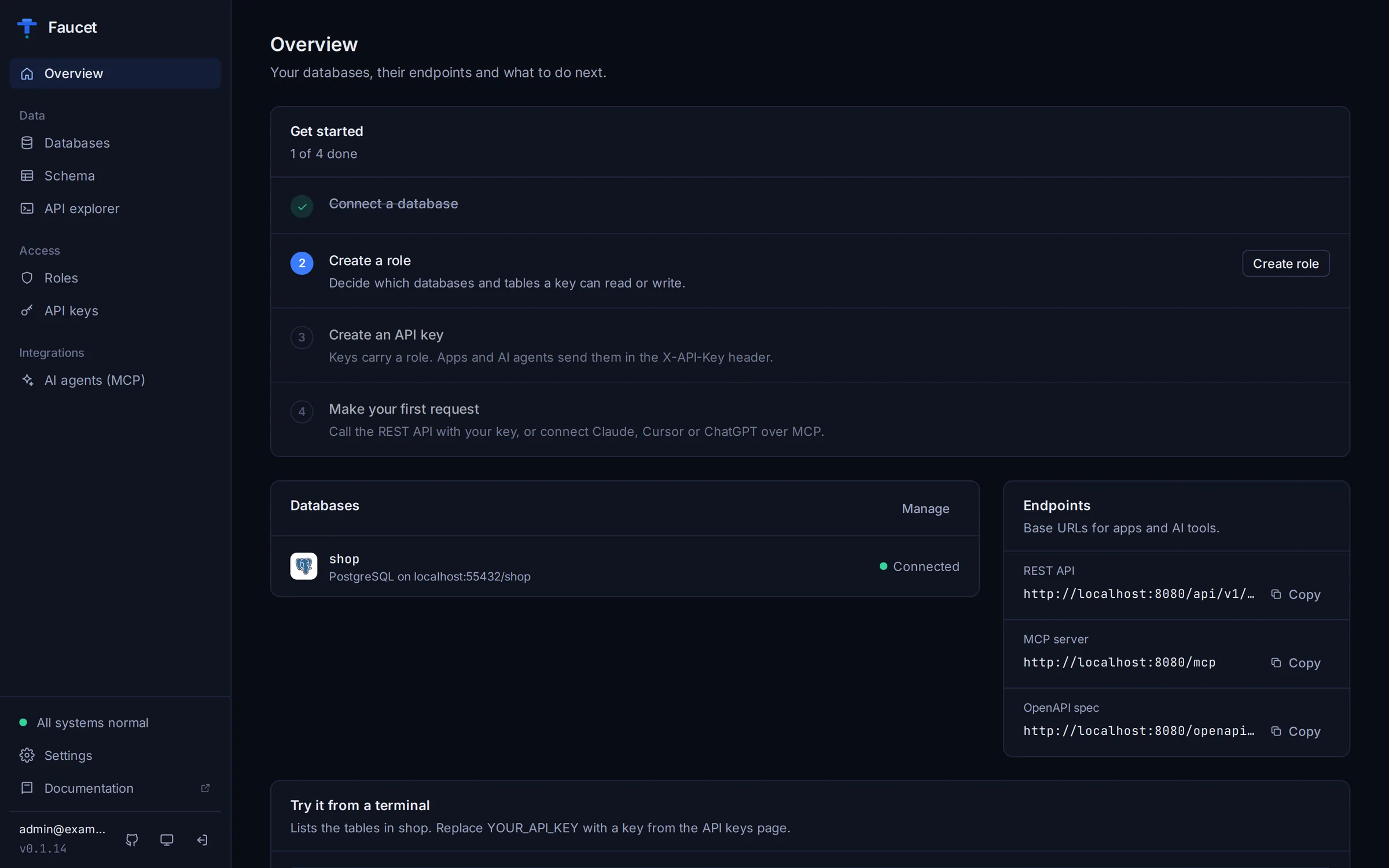 The Overview page with the getting-started checklist